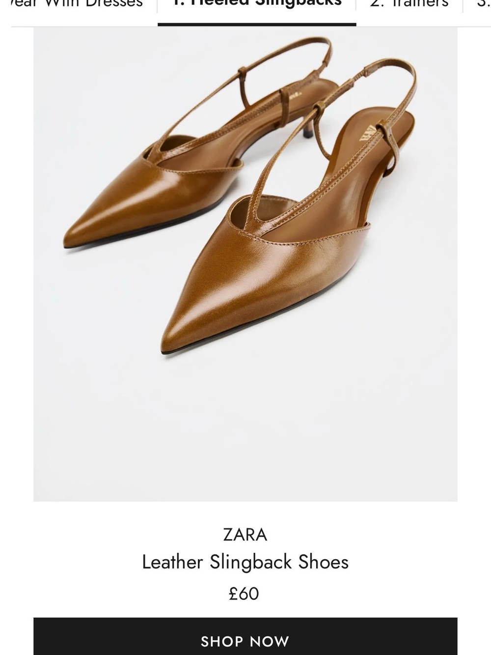 ZARA Tan Brown Pointed Leather Slingback Mules EU40 US 9M